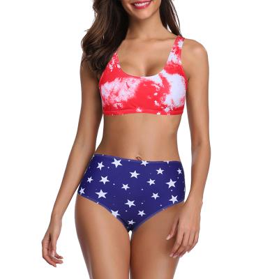 China High Waisted Two Piece Dye Bikini Breathable Swimsuit Women Swimsuit Padded Swimwear Bikini Set for sale