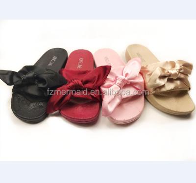 China Fashion\comfortable silk slippers\goods 2017 latest design cheap bow slide fancy sandal for women for sale