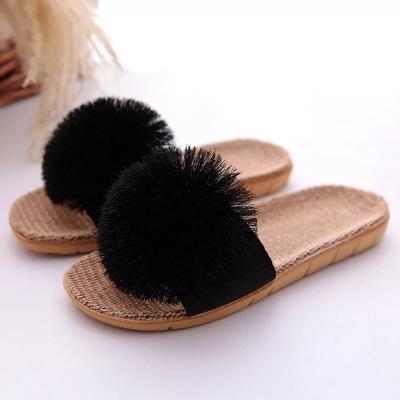 China 2019 Fashion Factory Wholesale Flip Flops Women Anti-Smell Smear Top Fur Slidesn Bedroom Slipper With Fringe Ball for sale