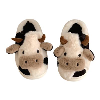 China Fashion Durable Cute Soft Warm Plush Winter Home Girl Heart Girl Slippers Cow Animal Slippers for sale