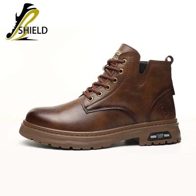 China Steel Toe SHIELD Anti smashing anti slip Puncture resistant Leather Work Shoes Brown industrial Safety Boots With Steel Toe For for sale