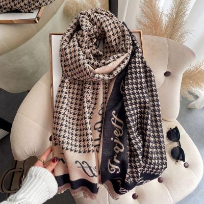 China Winter European American luxury ladies jacquard designer wild scarf styles houndstooth cashmere scarf for sale