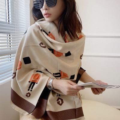 China Autumn/winter 2021 cashmere news women's fashion shawl student cartoon European American warm shawl for sale