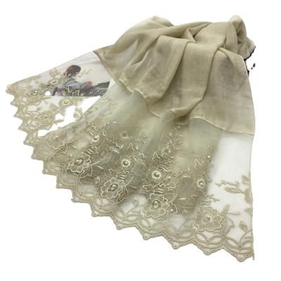 China Simple hijab scarf gauze pearl lace scarf simple two head scarf classic shawl for women for sale