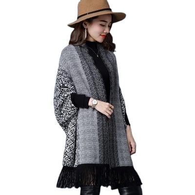 China European American Leopard Cashmere Thickened Sleeve Coat Warm Cape Shawl With Sleeves Blanket Cape Poncho With Tassel for sale