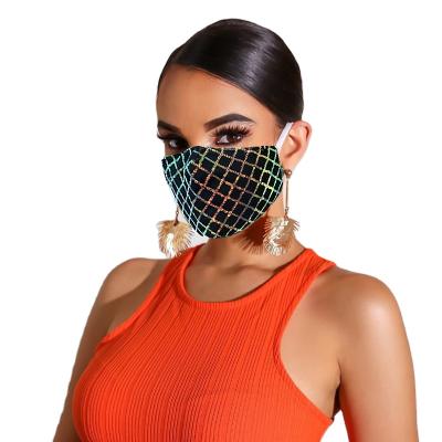 China Reusable Washable Stylish Face Maskes Breathable Women Facemask Design Fashion Bling Grid Lattice Sequin Face Masks for sale