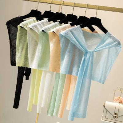 China Spring Summer Casual Fashion Knotted Faux Collar Shawl Girls Knitted Solid Color Small Cape Small Shoulder Wrap Shawl for sale