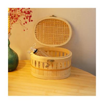 China Sustainable Beautiful Bamboo Gift Basket Bamboo Cosmetic Box Jewelry Box Storage Baskets for sale