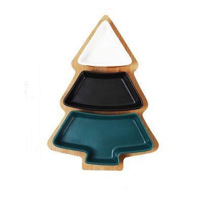 China Sustainable Nordic Creative Bamboo House Christmas Tree Compote Disposable Dishes and Ceramic Dishes for Snack Dishes for sale