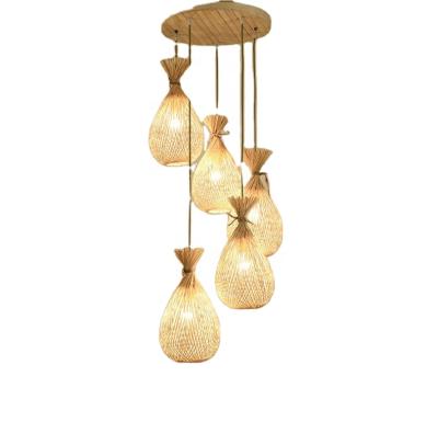 China Bamboo Woven Lantern Chandelier Japanese Restaurant Combination Lamp Staircase Lamp Eco-friendly Bamboo Homestay Lamp for sale