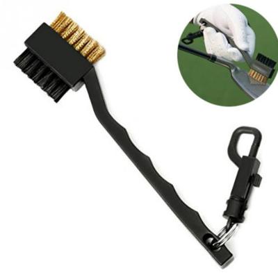 China Durable Portable Golf Club Brush Tool Cleaning Brush 2 Side Golfer Stripper/Brass Cable Nylon Golf Brush Clip for sale