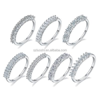 China Fashion S925 Sterling Silver Gold Plated White DEF 1ct carat Moissanite Diamond Women Engagement Wedding Eternity Rings band for sale