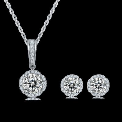 China New FASHION style 925 Sterling Silver Round Brilliant Cut D VVS Moissanite Diamond Wedding Necklace Earring Jewelry set for women for sale