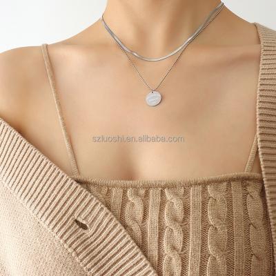 China Fashion Jewelry TRENDY Letter Around Gold Filled Snake Bone Chain Flat Choker Necklace Double Layer Stainless Steel Pendant For Women for sale