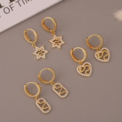 China FASHIONABLE Custom Punk Style Gold Vermeil Star Heart O Shape Snake Iced Out CZ Circle Huggie Zircon Dangle Earring For Women for sale