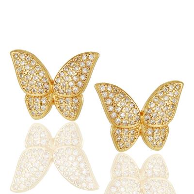 China Hot Selling Fashion Trendy Jewelry 18K Gold Thick Coating Iced Out CZ Zircon Butterfly Stud Earring For Women for sale