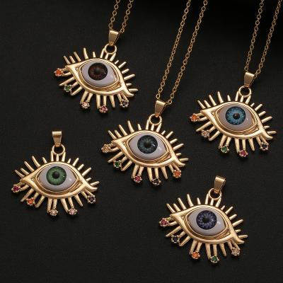 China Hot Selling Trendy Fashion 18K Gold Plated Colored Blue Cubic Zirconia Enamel Turkey Evil Eye Pendant Necklace For Female for sale