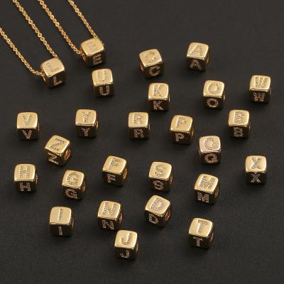 China TRENDY Fashion 18K Gold Plated Iced Out CZ Zircon Diamond Square Initial A-Z 26 Letter Sweater Chain Pendant Necklace For Women for sale