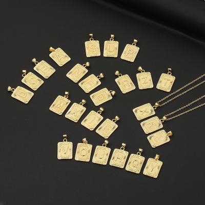 China FASHIONABLE Hot Sale Personalized 18K Gold Plated Square Card Initial A-Z 26 Letter Pendant Necklace For Women for sale