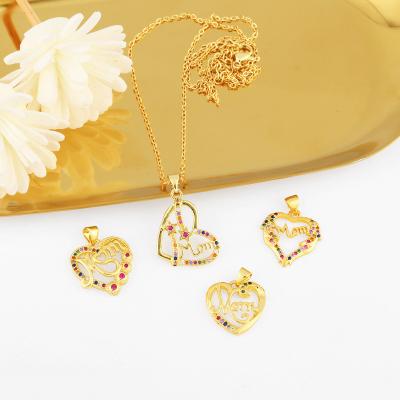 China Fashion Wholesale 18K Gold Plated Letter Mum Color Heart Cubic Zircon Necklace Mum Pendant Mothers Day Gift for sale