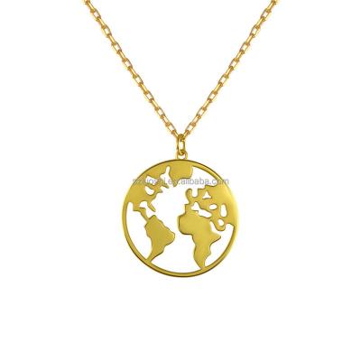 China Wholesale TRENDY Jewelry s925 Sterling Silver Trendy Gold Plated Minimalist World Earth Map Pendant Necklace For Women Men for sale