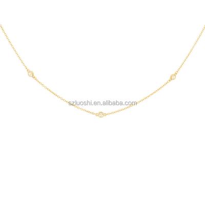 China FASHIONABLE Drop Shipping Graceful Chain S925 Sterling Silver Simple Dainty Charm Gold Plated White Zirconia Tiny CZ Diamond Necklace for sale