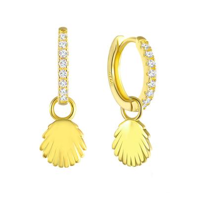 China FASHIONABLE Wholesale S925 Sterling Silver 18K Gold Plated Zircon Loose Two-port Shell Hoop Drop Earring Sea For Women for sale