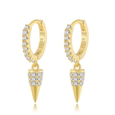 China Wholesale FASHIONABLE S925 Sterling Silver 18K Gold Plated Zircon Cone Drop Earring For Women for sale