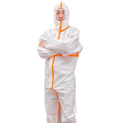 China With Hood Taped Seam Chemical Spray Coverall Microporous Film Tight Laminate Disposable Coveralls Type 5/6 With Reflective Tapes for sale