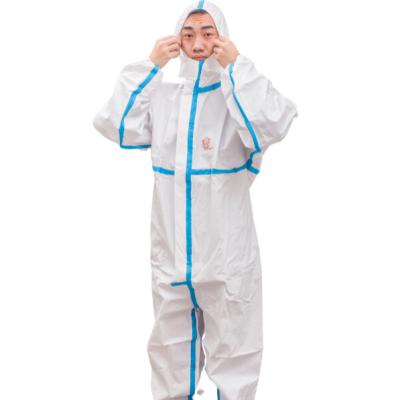 China With Hood Type 5/6 Microporous Protective Disposable Coveralls Safety Coverall Bonded Edge Sewn With PVC Tape for sale