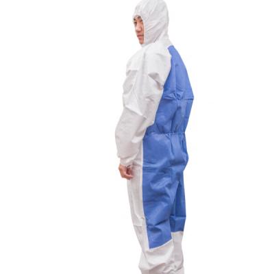 China With Hood 26 Years Factory Wholesale Medical Protective Coveralls Microporous Film Coverall Blue+White Disposable Hooded Operating Uniform for sale