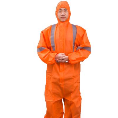 China With Hood Factory Supply OEM Orange SMS Disposable Protective Hooded Coveralls With Reflective Strip For Workwear Safety Coverall Uniform for sale