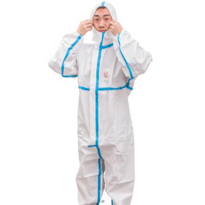 China With Hood Best-Selling Waterproof Microporous Film Coverall Blue Line Disposable Nonwoven Anti-Static Hooded Coveralls For Food Production for sale