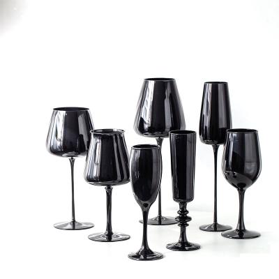 China Black champagne glasses Wine glasses tulip shape modern elegant sparking black champagne glasses for sale