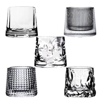 China Spinning whiskey glass Rotatable Wine Glasses Old Fashioned Whisky Glasses Tumbler Rocks Bar Glass for Drinking Bourbon for sale