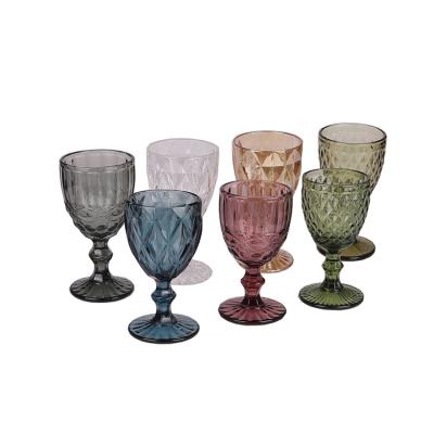 China Colored water goblets Custom crystal centerpiece colorful vintage goblets amber blue green pink water glass goblets for sale