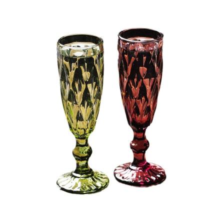 China Colored water goblets 2023 wine glass water goblet champagne colored embossed wine glass goblets for decoration wedding table for sale