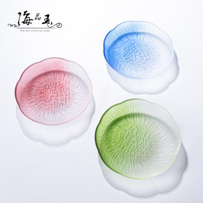 China Sustainable Gradient glass fruit plate japandi dinner plate household tableware premium cake tray glass dessert plate for sale