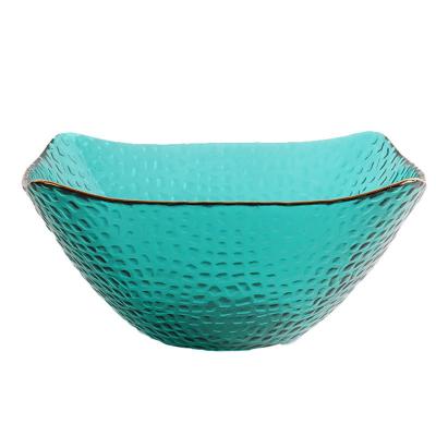 China Stocked Luxury decorative home decor mouth blown square clear glass bowl for living for sale