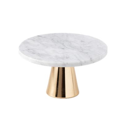 China Factory Sustainable Supply Easy To Clean Round White Marble Decorative Tray With Holder for sale