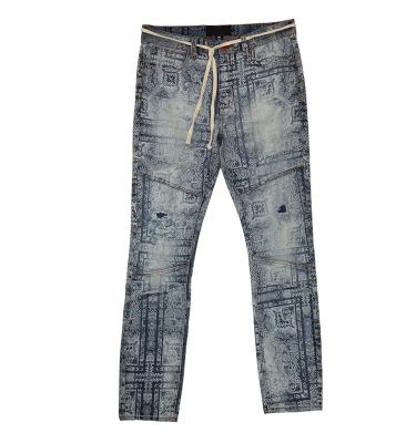 China LXY-M063 Discharge Casual Printed Jeans High Quality Breathable Pants For Stylish Men for sale