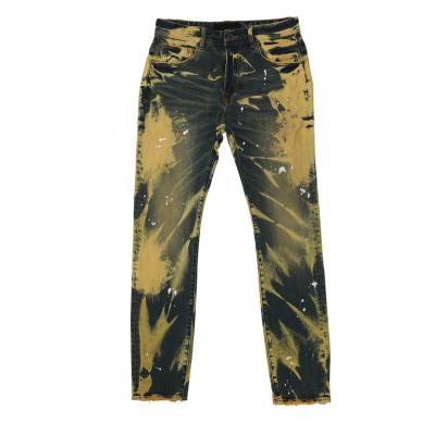 China LXY-M043 5 Piece Pocket Whit Breathable Cut /sew And Size 30 Distressed Edge Yellow Washed Mens Jeans for sale