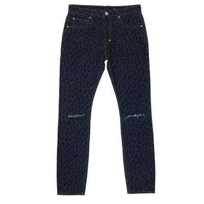 China LXY-M044 5 Pocket Breathable Lattice With Slim Leopard Print Denim Men's Ripped Jeans for sale