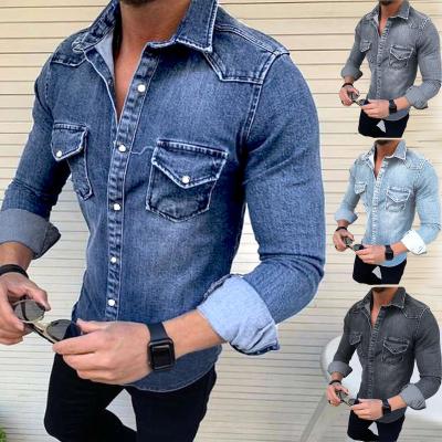 China RTS-M017 New Arrival Vintage Long Sleeve Denim Shirt Men's Breathable Fashion Plus Size Shirt for sale