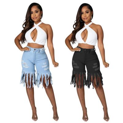 China Breathable RTS-W009 Hot Selling 2022 New Solid Color Tassel Women Casual Fringed Jeans for sale