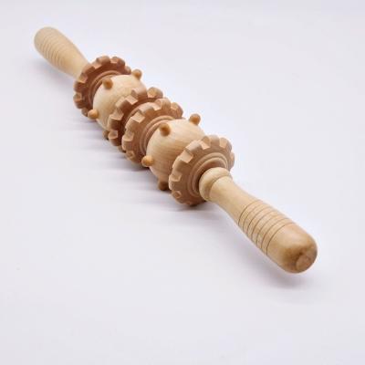 China Portable 6 Roller Massage Wooden Stick with Trigger Point for sale