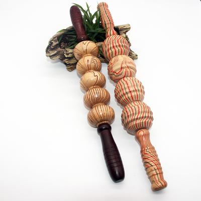 China Portable Roller Massager Wooden Stick for Back and Stomach with 5 Balls for sale