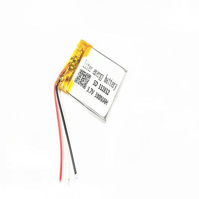 China toys three lines rechargeable high quality 300mah 332832 3.7v lithium ion battery for sale