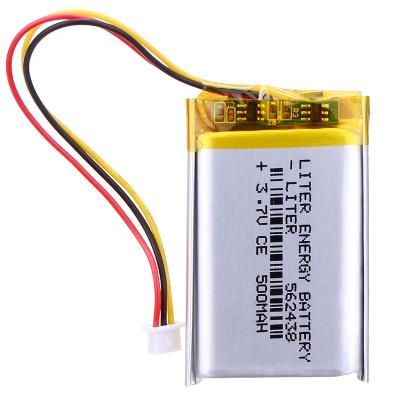 China Protection JST 1.25 connector 3p 3.7v 562438 liter 500mah power battery polymer lithium battery for drive GPS recorder PSP for sale