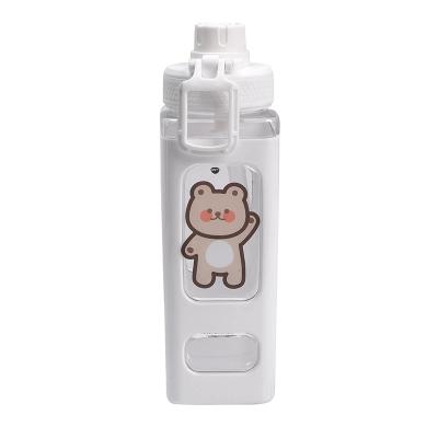 China 900ml Kawaii Viable Bear Water Bottle With Straw Sport Plastic Portable Square Drinking Bottle For Girl for sale